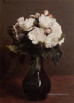  fleurs - Roses blanches dans un vase vert peintre de fleurs Henri Fantin Latour